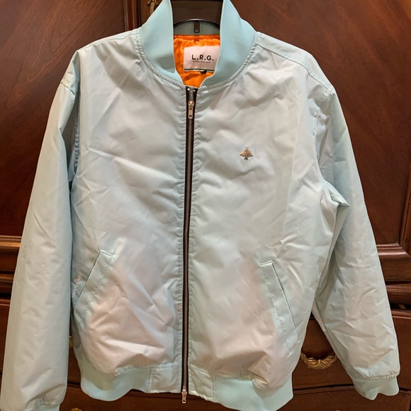 Lrg light blue and orange bomber style jacket mens Medium new never worn